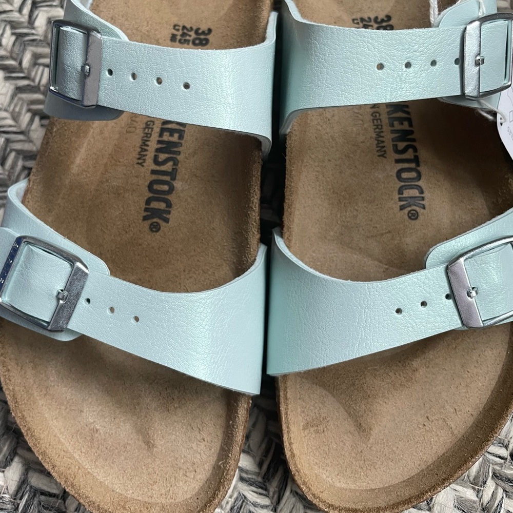 Birkenstock Light Blue Sandals with Metallic Buckles